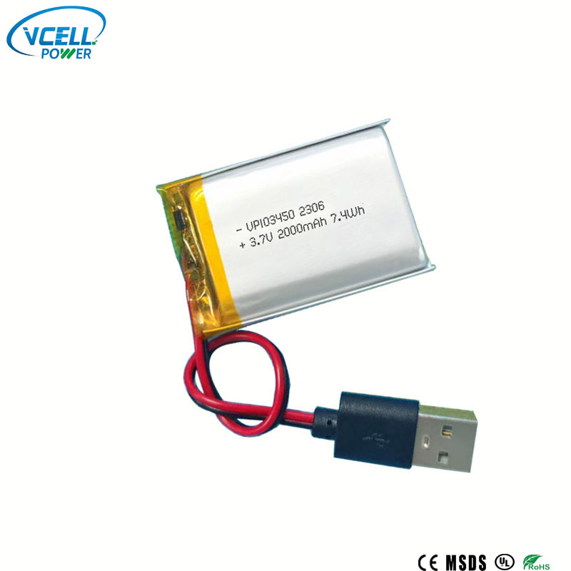 3,7V 2000mAh 103450 Li Polymer batteri
