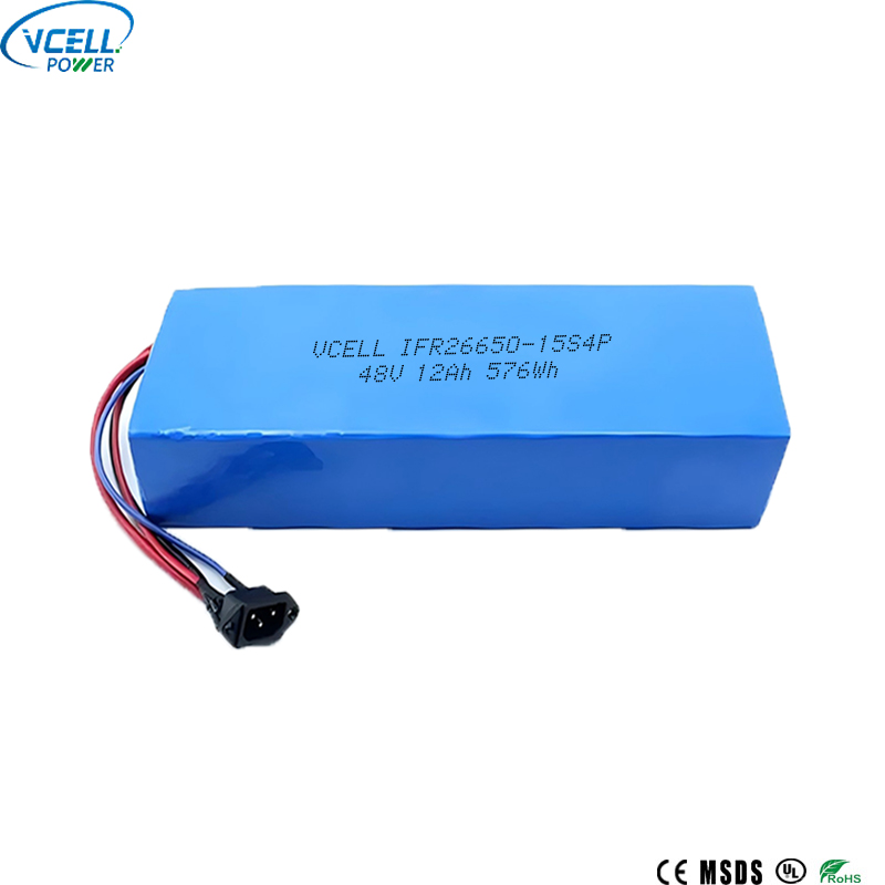 48V 12Ah 26650 Ebike LiFePO4 batteripakke