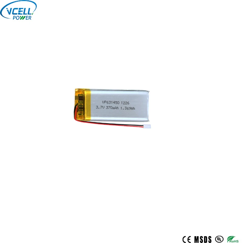 631450 3,7V 370mAh smalt design lithiumpolymerbatteri
